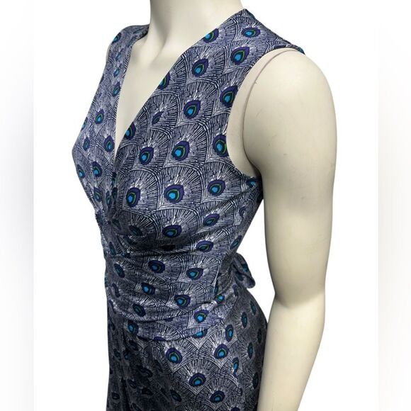 Tory Burch 100% Silk Sleeveless Knee Length Wrap Dress Vneck Peacock feather - Picture 4 of 13